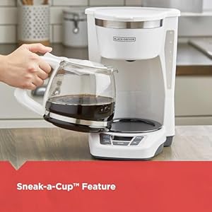 BLACK+DECKER 12-Cup Digital Coffee Maker, CM1160W, Programmable, Washable Basket Filter, Sneak-A-Cup, Auto Brew, Water Window, Keep Hot Plate, White BLACKDECKER 12 Cup Digital Coffee Maker CM1160W Programmable Washable Basket Filter Sneak A Cup Auto Brew Water Window Keep Hot Plate White