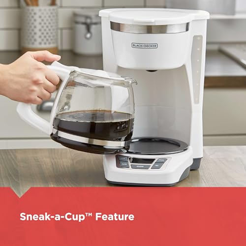 BLACKDECKER-12-Cup-Digital-Coffee-Maker-CM1160W-Programmable-Washable-Basket-Filter-Sneak-A-Cup-Auto-Brew-Water-Window-Keep-Hot-Plate-White BLACKDECKER 12 Cup Digital Coffee Maker CM1160W Programmable Washable Basket Filter Sneak A Cup Auto Brew Water Window Keep Hot Plate White