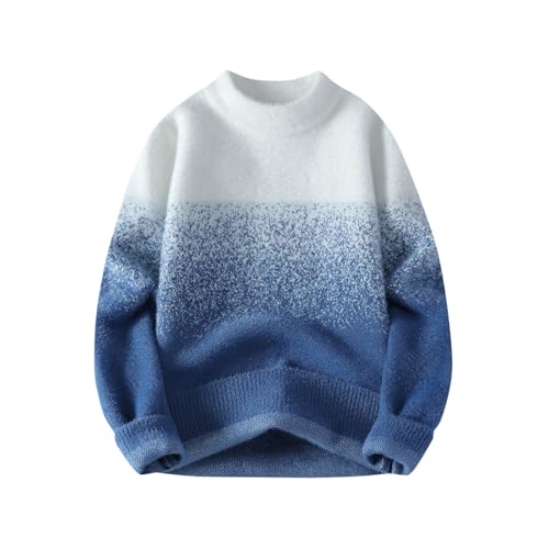 Men's Fuzzy Knit Gradient Sweater Oversized Sweaters Crew Neck Long Sleeve Unisex Casual Tunic Pullover Streetwear