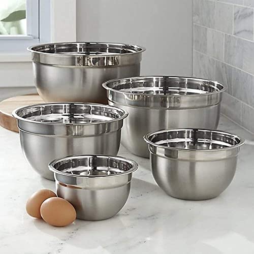 Image of Shiyon Stainless Steel Mixing Bowls Set Without Lid-Silver (5 Bowl Set)