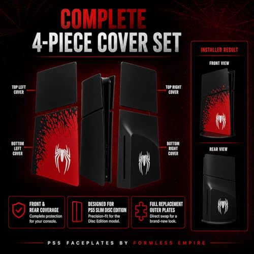 Image of Faceplate for PS5 Side Shell Plates PlayStation 5 Slim Disc Edition Console Spider Replacement Accessory Case Cover Black Plate Anti-Scratch Dust Cover Skin Protector