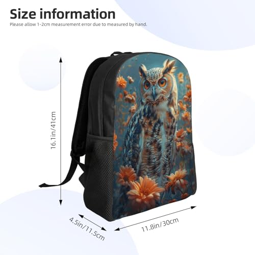 Durable Unisex 16 Backpack Owl Orange Flowers Water Resistant for Work Travel & Outdoor Adventures 16 Inch Devices3