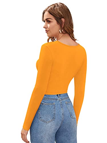 Image of LONDON BELLY Women's Polyester Crop Top with V Neck Full Sleeves Solid Pattern Regular Fit and Crop Length | Crop Tops for Woman | Women Chic Everyday Wear Top