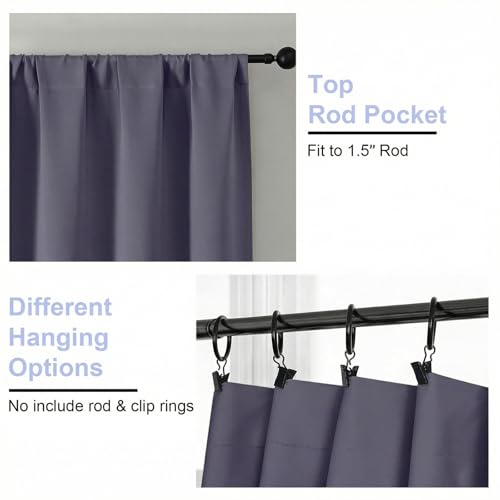 Image of Simplebrand Ava Greyish Purple Blackout Curtains for Bedroom 90 Inches Long 2 Panels Set, Solid Privacy Energy Saving Living Room Window Treatment Curtains Blackout Drapes, W50 x L90 Inch
