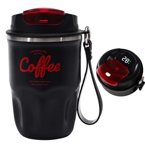 Coffee Vacuum Flask, Portable Coffee Cup with Lid & Handle, Stainless Steel Insulated Water Bottle, Travel Coffee Mug for Hot and Cold Drinks (Black, Standard Version)