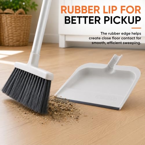 Image of Superio Clip-On Dustpan with Rubber Lip - 10-inch Wide Durable Plastic Dust Pan with Comfort Grip Handle, White, 1-Pack