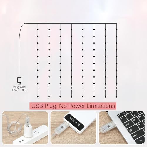 Image of Party Propz Waterfall Curtain Lights for Decoration - 10ft X 10ft USB Operated, Remote Controlled, Led Lights for Home Decoration, Warm Led Curtain Lights for Home Decorations