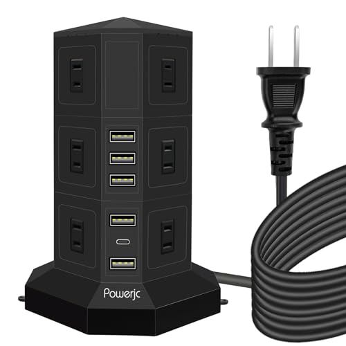 Amazon.co.jp: POWERJC タワー式電源タップ3層縦コンセント 12AC