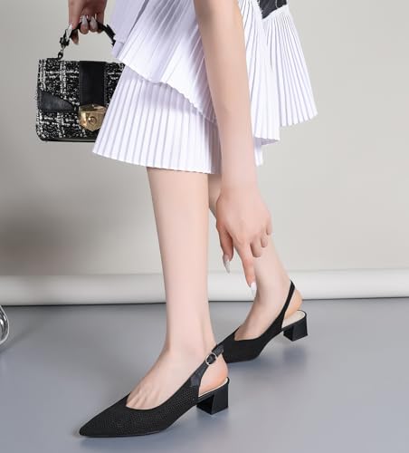 Women's Slingback Low Chunky Block Heels Dressy Closed Pointed Toe Ankle Strap Elegant Wedding Party Work Dress Shoes Pumps4