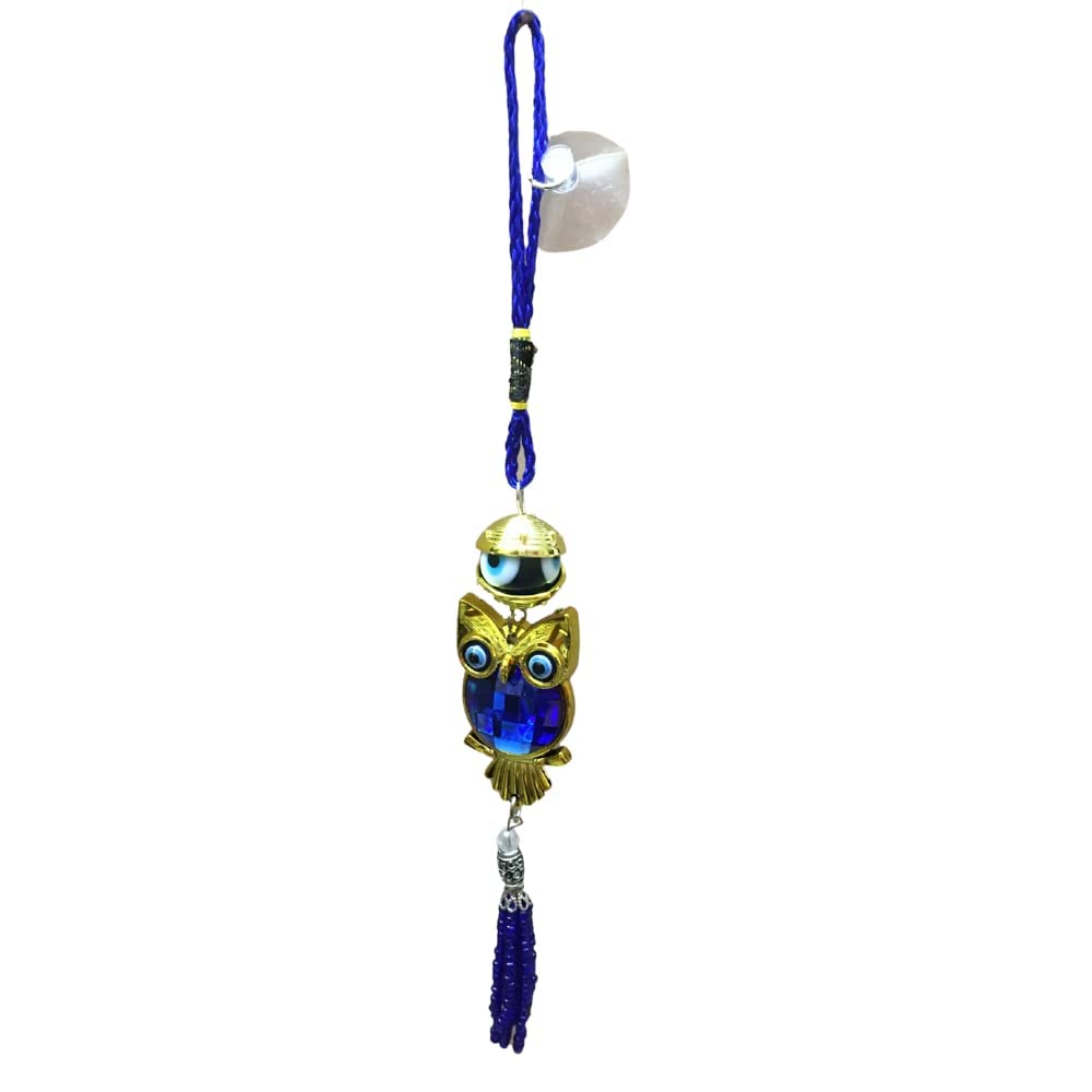 RABARIKAA Blue & Golden Owl Evil Eye Hanging: Home Entrance & Car Decoration - Protection & Style 22 cm