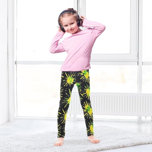 Yellow Green Black Tie Dye Girls Leggings Soft Stretch Workout Yoga Dance Pants for Kids Casual Tights4