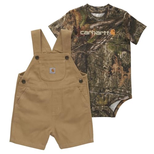 Carhartt Baby Boys' Short-Sleeve Bodyshirt & Canvas Shortall Set, Roble musgoso (Mossy Oak), 6 Meses