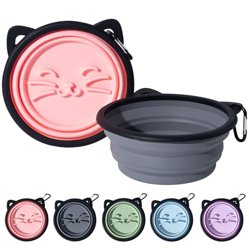 2Pack Silicone Collapsible Dog Bowls, Cute Pet Ear Shape