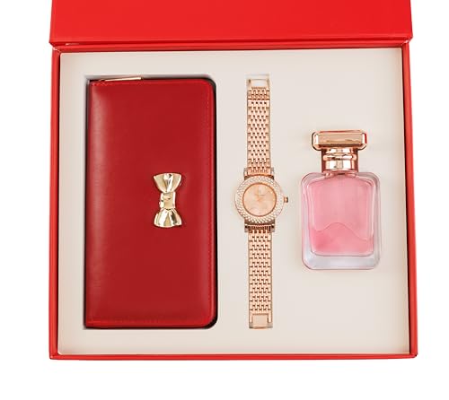 Image of Women's Hamper Gift Set Wallet, Watch, Long-Lasting Perfume | Gifts for Woman | Birthday Gifts for Women | Rakhi Gift for Sister | rakshabandhan Gifts for Sister (Dark red)
