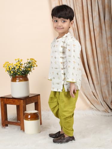 Image of POLKA TOTS Premium Cotton Dhoti Kurta Set for Kids Boys | Traditional Angrakha Style Ethnic Wear for Boys | Kurta Dhoti Set for Kids | Festive & Wedding Clothing Set for Baby