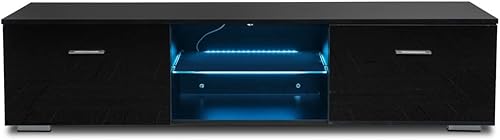 SHUAN Mesas de TV LED para sala de estar soportes de gabinete de TV de 57 pulgadas soporte de unidad de TV con 2 cajones y estantes de cristal