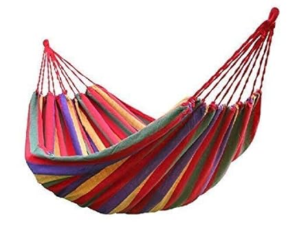 4tensPortable Durable Garden Hammocks Striped Ultralight Outdoor Beach Swing Bed with Strong Rope,Swing for Garden & Sports (Multi)