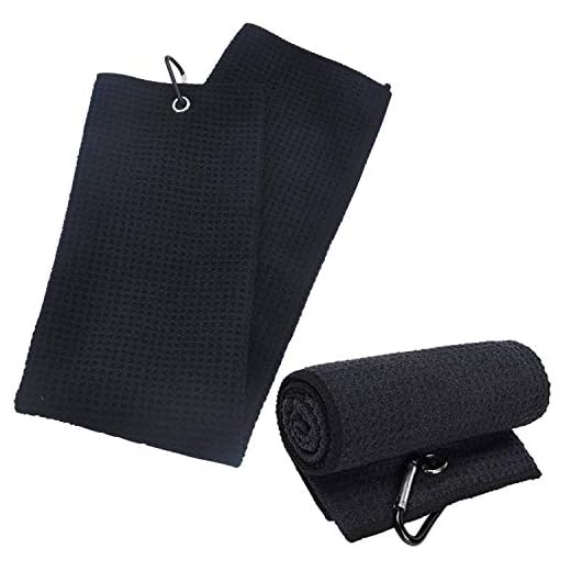 BEIFON 2 Piezas Toalla de Golf Microfibra de Patrón Waffle Refrescante Toalla de Limpieza de Golf con Mosquetón Toalla de Deporte para Gimnasio Correr Golf Viajes Yoga (Negro)