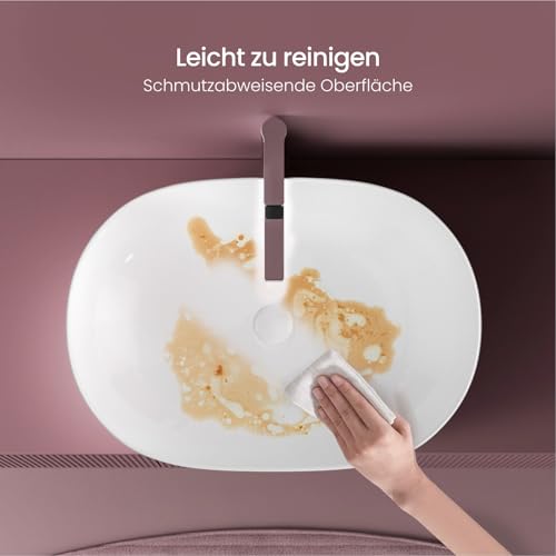 EMKE Waschbecken – Aufsatzwaschbecken Oval, 60 x 41 x 13 cm, Weiß, Kratzfest Waschbecken Bad, Leicht zu Installieren & Reinigen, Waschtisch für Bad & Gäste-WC