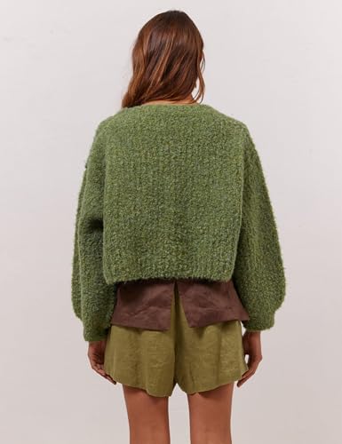 Lviefent Women Knit Cardigans Fluffy Casual Open Front Button Down Long Sleeve Cropped Sweater Jacket Outwear4