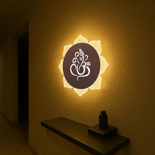 Image of Flower Ganpati LED Wall Light - Rose Gold & Frosted Acrylic | Ideal for Temple, Living Room, Bedroom, Pooja Room, Mandir & Shops - (2 Pack)