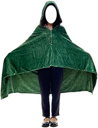 Anime Throw Blanket Flannel Fleece Blanket Cosplay Hooded Cloak Shawl Wrap Nap Quilt (Green, 35''X 65'')