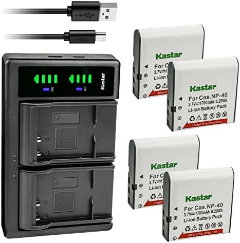Kastar 4-Pack Battery and LTD2 USB Charger Replacement for Casio NP-40 CNP-40, Casio Exilim Zoom EX-Z200, Exilim Zoom EX-Z55, Exilim Zoom EX-Z57, Exilim Zoom EX-Z600, Exilim Zoom EX-Z650 PRO, EX-Z700