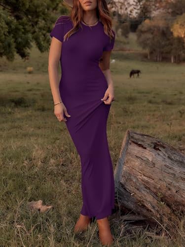Image of Womens Summer Short Sleeve Square Neck Elegant Casual Lounge Bodycon Slim Maxi Evening Party Long Dress