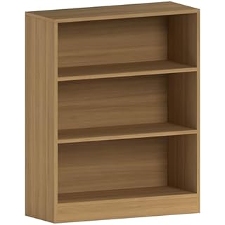 Vida Designs Cambridge 3 Tier Low Bookcase, Oak Wooden Shelving Display Storage Unit Office Living Room Furniture