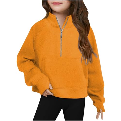 Sudadera con capucha para niños cómoda casual niña Hoodie otoño ligero suave sudaderas de manga larga deportiva Streetwear Color sólido Sweatshirt niña invierno con bolsillos Jersey Y2k, NARANJA, 18