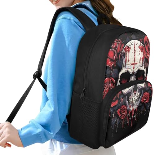 Dreaweet Rose Skull Backpack for School Teens Middle School Girls Backpack Shoulder Bag 15.6 inch High School Book Bag for Girls 14-16,Black3