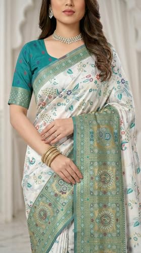 Image of C J Enterprise Women's Kanjivaram Style Soft Silk Saree Heavy Zari Woven Traditional Wedding Saree with Blouse Piece (Morpankh)