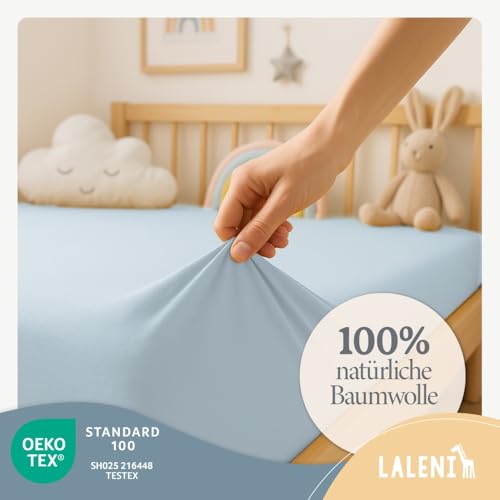 Laleni Jersey Spannbettlaken, 40x90cm, für Baby Beistellbett & Stubenwagen, 100% Baumwolle, Oeko-TEX Zertifiziert, 2er Set, Hellblau – Ansicht 3