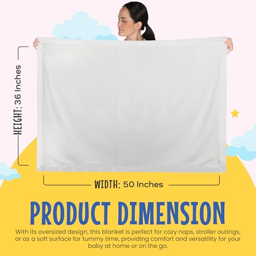 Image of Blankets Thermal Waffle Baby Blanket Crib Bedding - Soft Cozy Warm Infant Thermal Cover for Nursery Stroller or Bassinet, Lightweight Ideal Shower Gift, Satin Trim White 36 inch x 50 inch