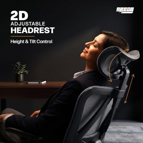 Image of DROGO Ergonaut Ergonomic Office Chair for Work from Home | Computer Chair with 2D Headrest, Armrests & Adjustable Lumbar Support | Breathable Mesh with 120 Recline, 1-Year Warranty (Grey & Grey)