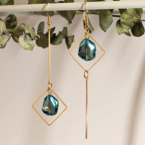 Mismatch Asymmetry Colorful Glass Drop Dangle Earrings-Simplicity Fashion Geometric Abstract Earrings for Women4