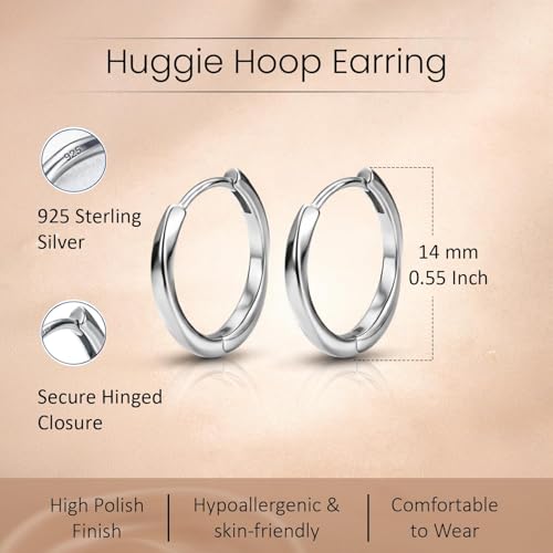 Image of TRUESILVER ACPL 925 Sterling Silver Hoop Earrings for Men | BIS Hallmarked Huggie Hoop Earrings | Minimalist Vintage Chunky Silver Hoops for Men