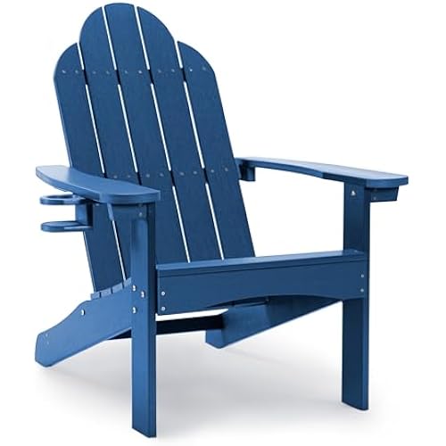LUE BONA HDPS Outdoor Adirondack Chair, Cup Holder, Navy Blue