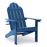 LUE BONA HDPS Adirondack Chairs, 1 Chair, Long-Lasting All-Season Outdoor Patio, Hidden Cup Holder, 350 LBS, Navy Blue