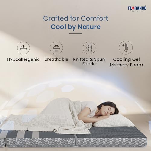 Image of Florance Tri-Fold Cooling Gel Memory Foam Mattress | Triple-Layer Medium-Firm|Breathable Fabric | Portable Foldable Bed for Guests, Camping & Travel | 6-Year Warranty| King Size|72x72x4 Inch