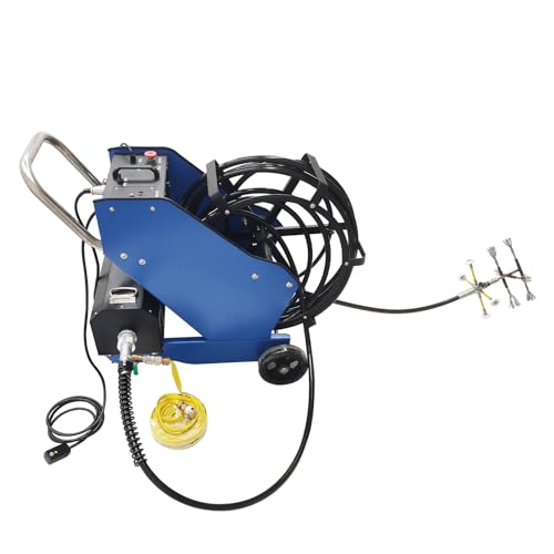 Yokoma Oil Fume Duct Pipeline Cleaning Machine 220V Industrial Oil Stains Remover Dust Removal for Fume Exhaust 3.94-31.5 inch Pipe Diameter with 6pc Cleaner Brushes and 49.21 ft Flexible Shaft