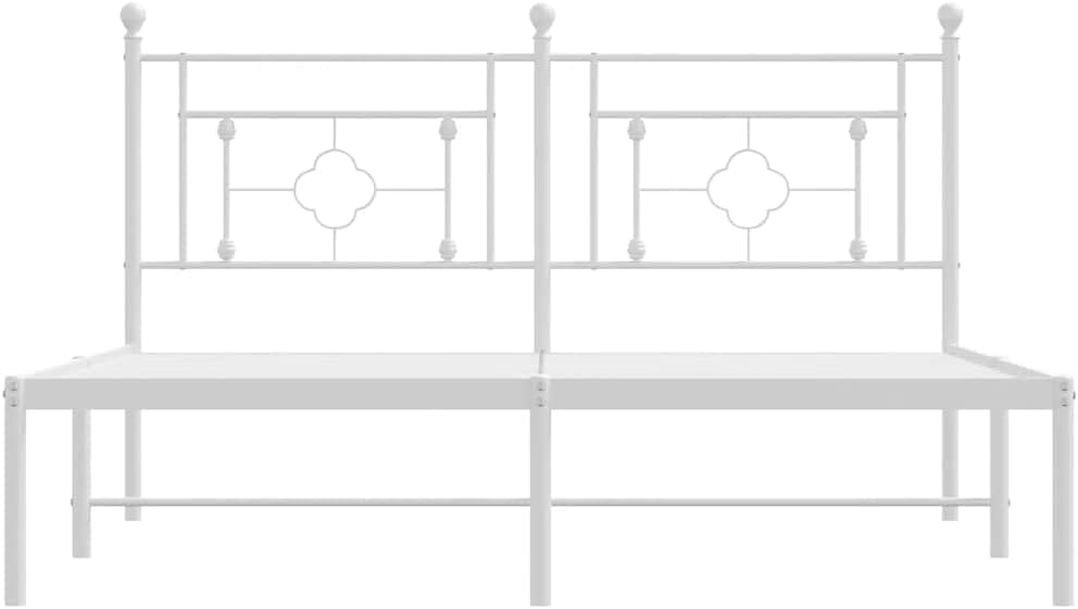 King Size Bed Frame White Powder-Coated Steel Platform Frame with Headboard Sturdy Heavy-Duty Slatted Foundation for Bedroom Mattress Support