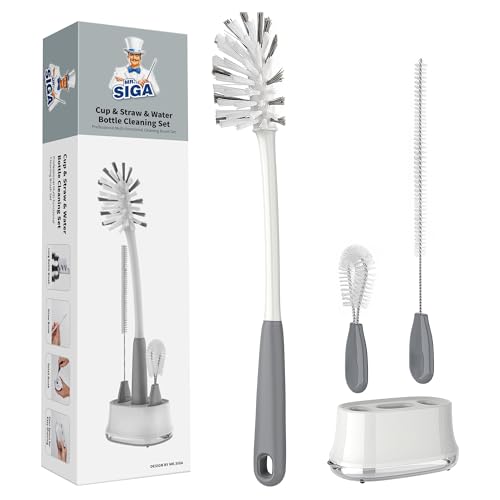 Image of MR.SIGA Water Bottle Brush Cleaning Set with Storage Holder, Cleaning Brushes for Tumbler, Straw, Baby Bottles, Drinking Glasses