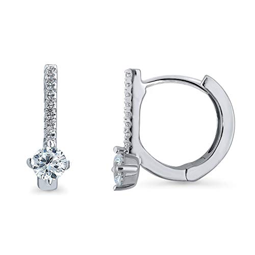 BERRICLE Rhodium Plated Sterling Silver Cubic Zirconia CZ Bar Small Fashion Hoop Huggie Earrings 0.5