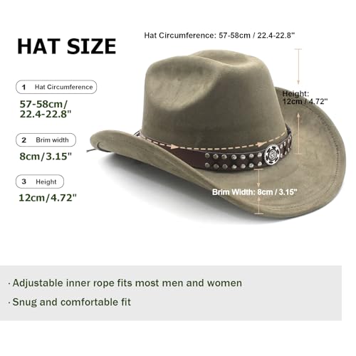 Image of Cowboy Hat for Women Men Wide Brim Western Cowgirl Hat Roll up Brim with Belt Buckle Classic Suede Country Cowboy Hat
