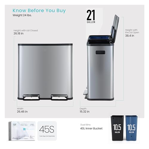 Image of Home Zone Living 21 Gallon Large Kitchen Trash Can with Dual Compartments