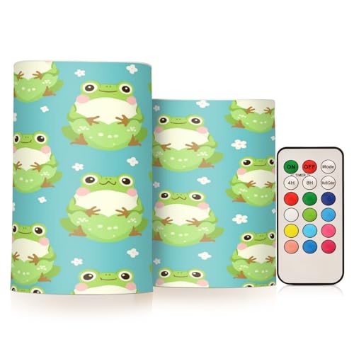 ALAZA Frog and Flowers01 Flickering Flameless Candles Battery Operated with Remote Timer,Tea Light Candles LED Pillar Votive Candles Set of 2 for Outdoor Indoor Decorations