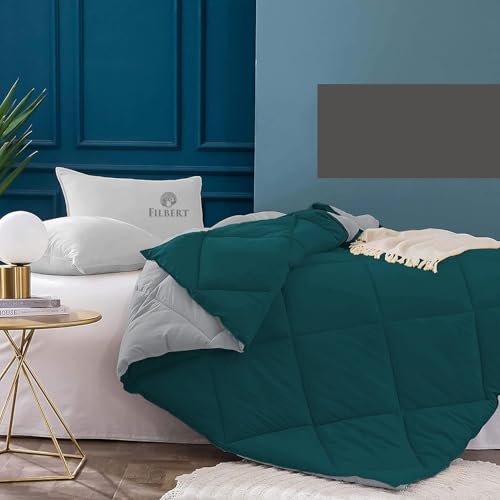 Image of Filbert 600 GSM Comforter for King Size | Super Warm Winter Quilt /Rajai | Thick Microfiber Blanket with Cloud-Soft Fill | Luxury Bedding for Winters - 92x106 Inch | Silver /Teal