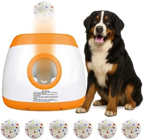 Maison et Cuisine, Lanceur de balles Automatique pour Chien (Grand Format) avec 6 balles ETPU (6,35 cm), Lanceur de balles pour Chiens Moyens et Grand