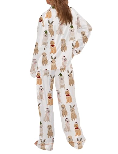 Image of SHESHOW Satin Pajamas Set for Women Set Long Sleeve Button Down Pjs Sets 2 Piece Loungewear Animal Sleepwear XS-XXL